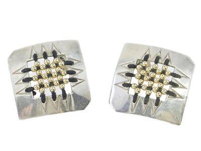 PENDIENTES MODERNISTAS FIRMADOS '98 SHARON M DONOVAN PLATA ESTERLINA Y CUENTAS ORO 14K Foto 1 de 4