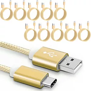 10 Pack 2m Long Braided Data Charging USB Type C Phone Tablet Cable Cord Bulk - Picture 1 of 4