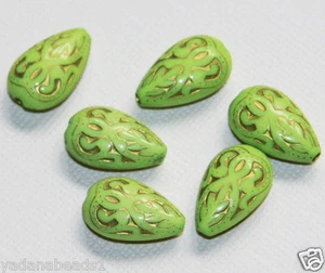 50 of vintage Acrylic teardrop beads 18x11mm Apple green with gold accent - Picture 1 of 1