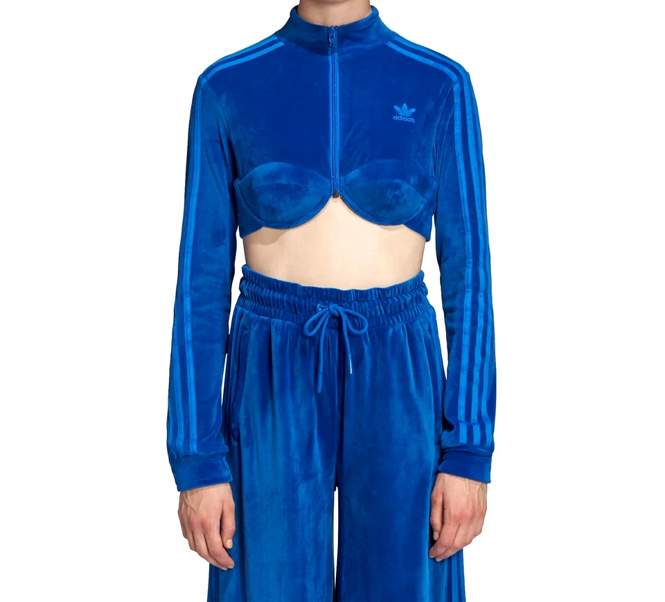 ADIDAS ORIGINALS x JEREMY SCOTT WOMEN'S TRACK TOP BLUE VELOUR X-SMALL H50965