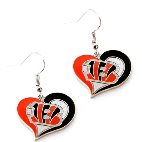 Cincinnati Bengals Heart Swirl Earrings, NFL Licensed Cover