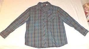 HAWK LONG SLEEVE GRAY W/ BLACK & BLUE STRIPES BUTTON FRONT SHIRT   M      K#3659 - Picture 1 of 3