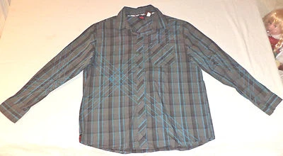 HAWK LONG SLEEVE GRAY W/ BLACK & BLUE STRIPES BUTTON FRONT SHIRT   M      K#3659 - Image 1 of 3