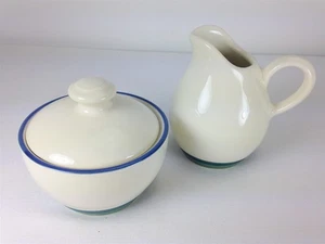 PFALTZGRAFF Ocean Breeze Milchkännchen & Zuckerdose nicht mehr produziert cremeweiß blaues Band - Bild 1 von 7