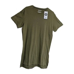 NUOVO Topman Shirt Uomo Small Longline Fit Long Tors T-shirt Verde Oliva Crew Tee S - Foto 1 di 11