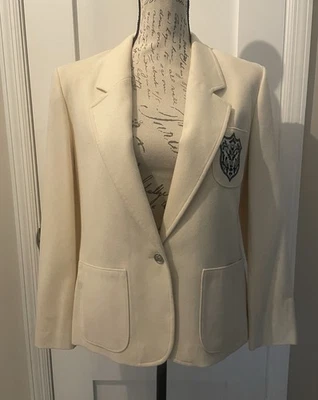 Vintage Pendleton 100% Virgin Wool Embroidered Crescent Cream Blazer Petite 12 - Image 1 of 4
