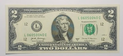 2017 A $2 GEM UNC note with very fancy serial# L06050040C - Image 1 of 2