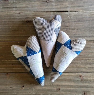 Primitive Vintage Quilt Hearts-  Bundle of 3 Hearts- Primitive Vintage Decor - Image 1 of 4