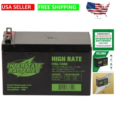 12V 9Ah AGM Rechargeable Battery with Nut & Bolt Terminal for Generac Systems - Image 1 of 4