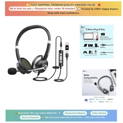 Lightweight Noise Cancelling Headset with Microphone - Perfect for Online Calls - Image 1 of 4