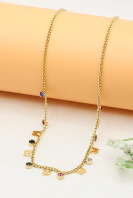 com corrente folheada a ouro, colar amarelo amuleto colorido XPNL0371 - Imagem 1 de 4