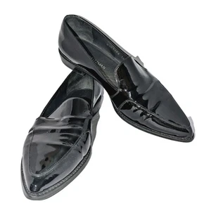 Stuart Weitzman Pipelopez Shoes Black Patent Leather Loafers Pointy Flats 10½ A+ - Picture 1 of 16