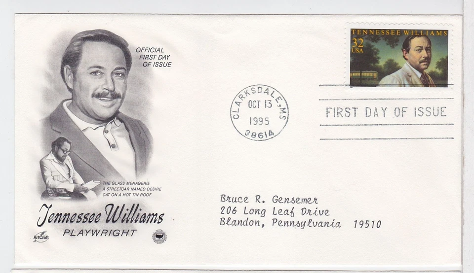 TurtlesTradingPost- Tennessee Williams 1995 #3002  FDC Artcraft Variety - Image 1 of 1