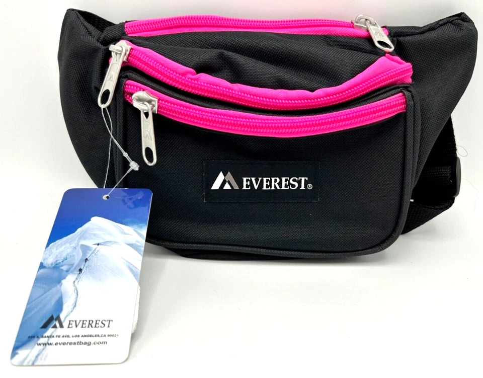 Everest Fanny Pack 044KD preto com acabamento rosa 3 seções - Imagem 1 de 4