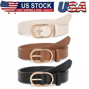 Women’s Leather Belts for Jeans Pants Fashion Ladies Belt with Gold Buckle Jeans - Picture 1 of 7