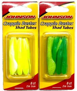 Johnson Crappie Buster 2" Shad Tubes Chart White 8 Count and Green Chart 8 Count - Picture 1 of 24