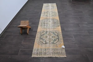 Vintage Turkish Runner Rug 2x11ft Wool Anatolian Handmade Hallway Oushak ORANGE - Picture 1 of 8