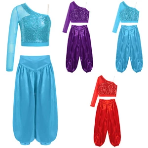 Girls Belly Dance Costume Clothing Sets Sequins Crop Top with Bloomers Pants - Picture 1 of 44