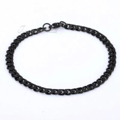 10" 3-11mm Black Stainless Steel Curb Cuban Link Chain Anklet Bracelet for Ankle - Image 1 of 4