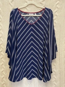 Susan Graver Women's Navy Blue Chevron Striped Batwing Top 2X Flowy Nautical - Picture 1 of 7