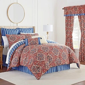 Waverly Tabriz 4-teiliges King-Bettwäscheset Baumwolle Wende Medaillon Streifen rot blau - Bild 1 von 12