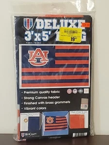 Auburn University Wincraft Deluxe 3x5' Flag - Blue/Orange Striped - Made in USA - Picture 1 of 2