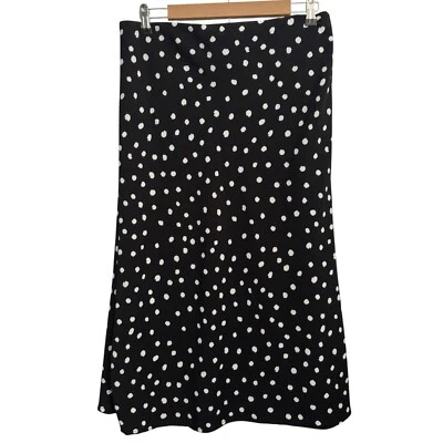 Falda midi a lunares blanca y negra Rachel Zoe para mujer talla 10 poliéster/spandex Foto 1 de 4