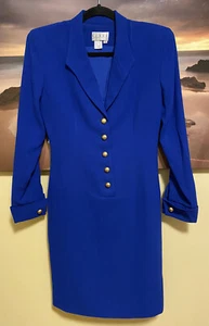 Vintage Ann Tjian for Kenar Royal Blue Lined Shirt Dress Medium 6 - Picture 1 of 6
