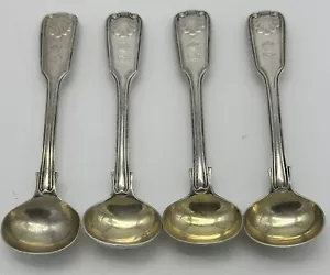 Set of Four Master Salt Spoons English Sterling. London 1853 Fiddle Thread Shell - Picture 1 of 5