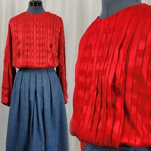 Vintage Objectives Red on Red Patterned Blouse with Pleated Front Size 16 - Picture 1 of 17