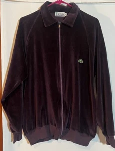 Vintage Lacoste Velour Full Zip Track Jacket Sweatshirt Eggplant Purple XL - Picture 1 of 7