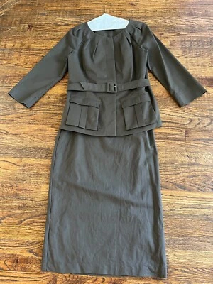 Traje chaqueta y falda LAFAYETTE 148, TALLA 8-10 mezcla de algodón, marrón elástico con cinturón Foto 1 de 4