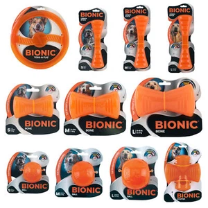 Rubber Dog Toys BIONIC Bone Stick Ball Frisbee Tough Stuffable Fillable w Treats - Picture 1 of 32
