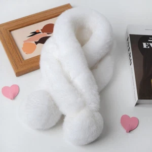 Winter Faux Rabbit Fur Collar Scarf Fuzzy Thickened Pompom Shawls Two Fur Balls∂ - Picture 1 of 55