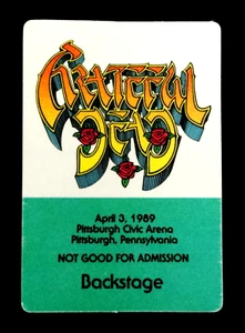 Grateful Dead Backstage Pass Pittsburgh Pennsylvania PA 4/3/89 4/3/1989 GD Roses - Picture 1 of 10