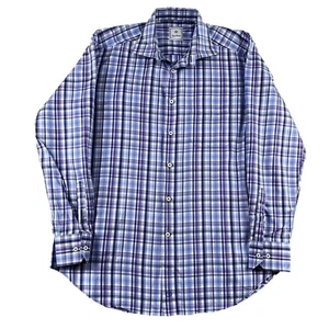 David Donahue Button Down Hemd Herren Large kariert 100% Baumwolle blau lila - Bild 1 von 7