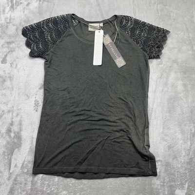 Camiseta Dantelle Manga Encaje Top Verde Oliva Manga Corta Nueva Talla S Foto 1 de 4