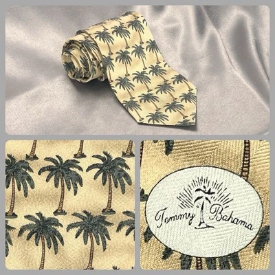 Corbata de Colección Tommy Bahama Para Hombres 56” x 4” Isla Dorada Palmeras 100% Seda Playa Verano Foto 1 de 4