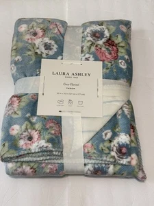 Laura Ashley Oliviette Multi-Blue Floral Reversible Coco Flannel Blanket NEW - Picture 1 of 2