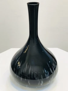 Black Spotted White Glass Bulb Vase Abstract Decor - Picture 1 of 5