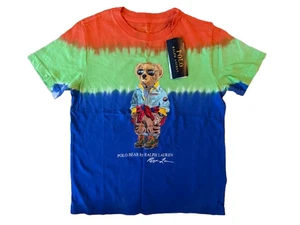 Polo Ralph Lauren Boy's Polo Bear Tie Dye T-Shirt Orange Blue Green Size S (8) - Picture 1 of 3