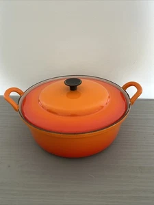 Vintage Cousances 9” Orange Enameled Cast Iron Dutch Oven Le Creuset France #22 - Picture 1 of 13