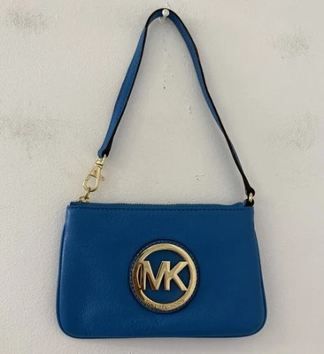 Women's Michael Kors Fulton In Heritage Blue and Gold Leather Wristlet - Image 1 of 4