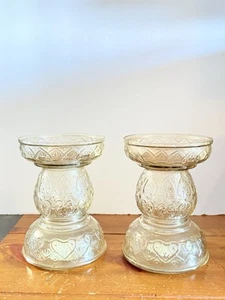 Tinted Glass Pillar Candle Pedestal Made in India Set Of 2 - Picture 1 of 6