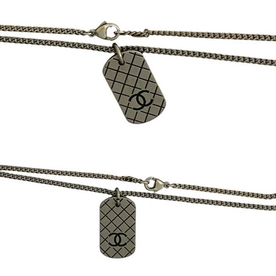 CHANEL двойной точки Coco знак пластина мотив металлическая цепочка ожерелье кулон темно - Изображение 1 из 4