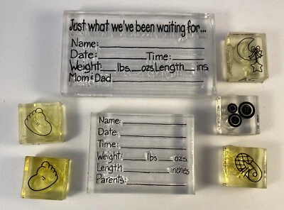 Provo Craft NEW BABY Clear Mounted Stamp Set of 7 Name, Date, Weight... - Image 1 of 3