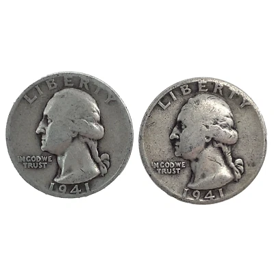 1941 D, S- Denver & San Francisco Washington Quarters 90% Silver 2 Coin Year Set - Image 1 of 4