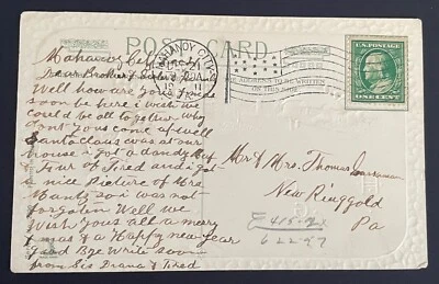 Mahanoy City, Pennsylvania Post Card - mailed Dec 21, 1911, to New Ringgold, PA - Image 1 of 2