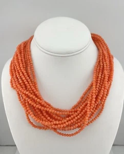 Vintage Sterling Silver Salmon Coral 3.5mm Bead 16 Strand Necklace 19" 143.2g - Picture 1 of 8