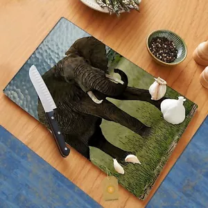 Afrikanischer Elefant Glas Schneidebrett Kochplatte Untersetzer - Bild 1 von 1